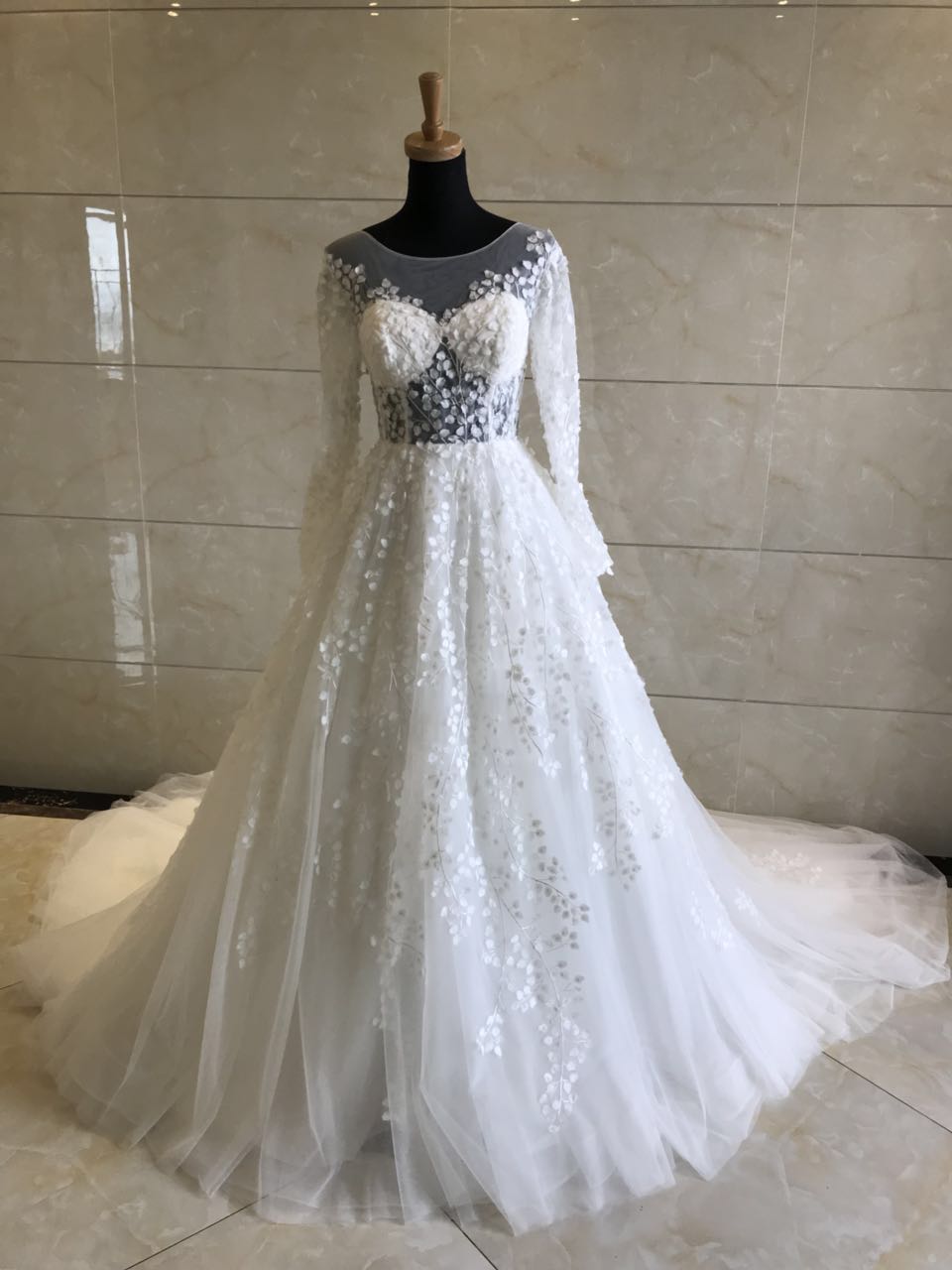 Style DOL-Y002 Long sleeve illusion bodice wedding gown