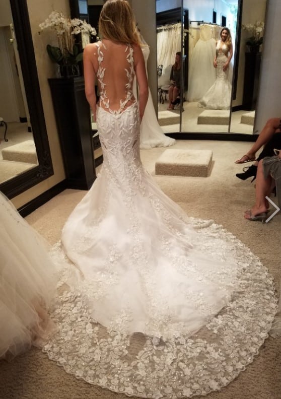 Sheer backless lace wedding gown