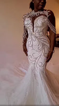 C2022-CR69 - crystal and rhinestone beaded white wedding gown