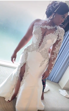 C2022-FBS887 - one arm crystal beaded wedding dress slit with detachable ball gown
