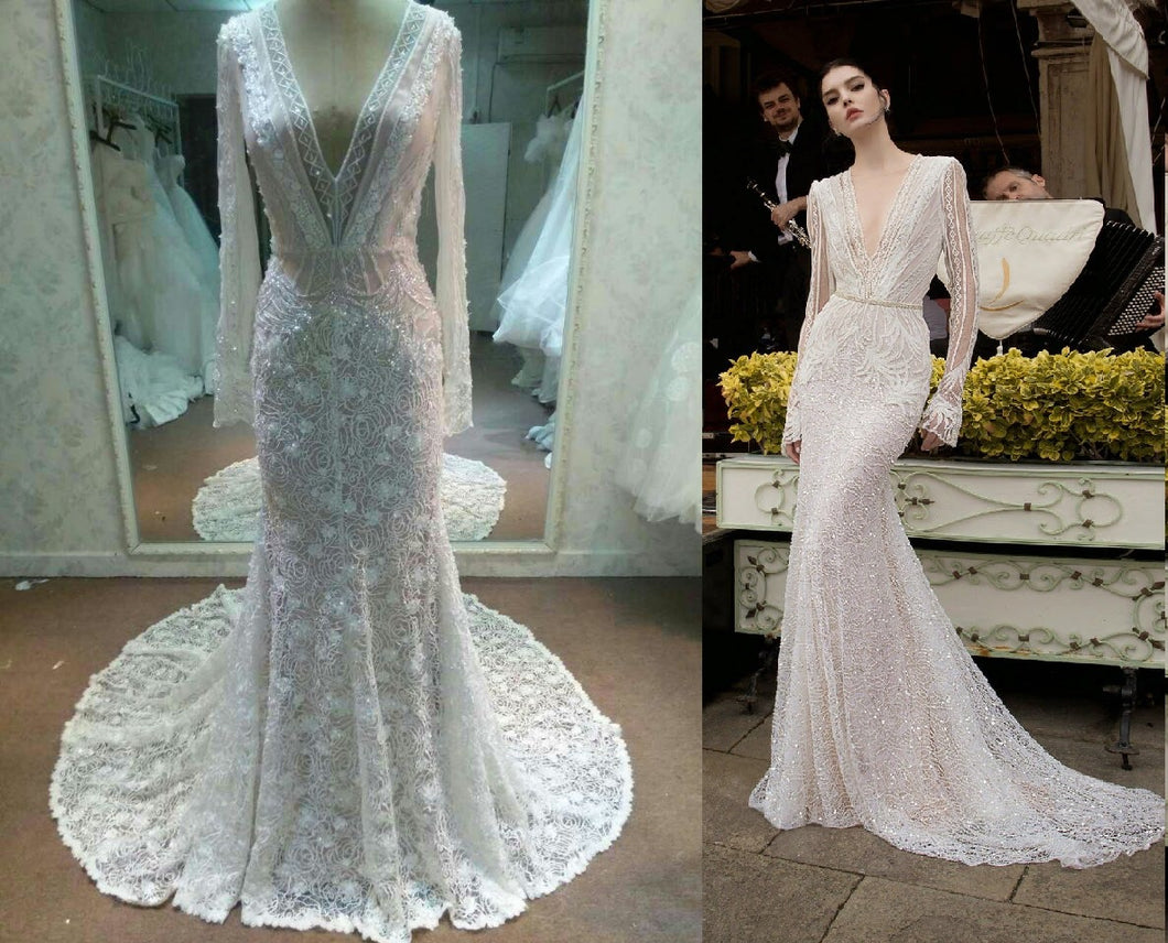 Inspired Replication of Inbal Dror Long sleeve lace wedding gown
