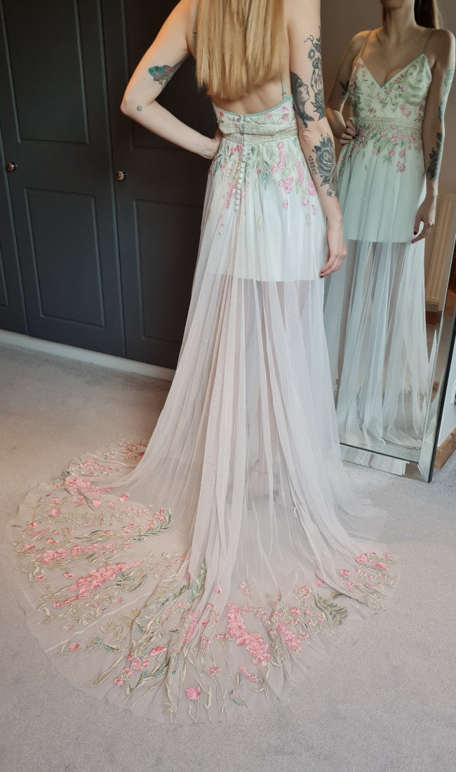 C2022psgf - Spaghetti strap pastel bohemian wedding gown