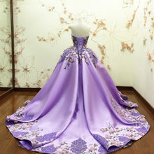 C2022-SBG448 - strapless purple formal ball gown with embroidered embellishments