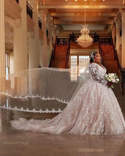 C2022-SLS3011 - sheer long sleeve plus size lace wedding ball gown