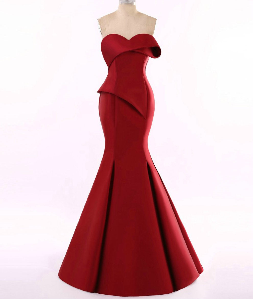 Serene Hill Satin Wine Red Evening Gowns 2024 A-Line One Shoulder Simple  Elegant Formal Dress Design LA70755 - AliExpress