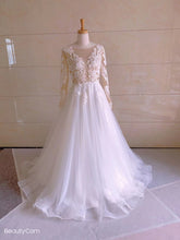 Illusion neck line plus size wedding gowns with sleeves