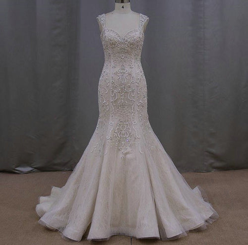 Estilo 2017 vestidos de novia estilo sirena con cuentas 