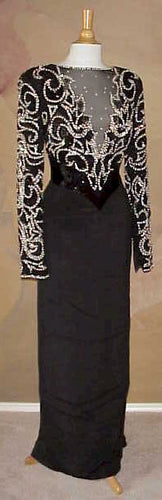 Estilo Y5000 - Vestido de noche negro de manga larga con cuentas de cristal